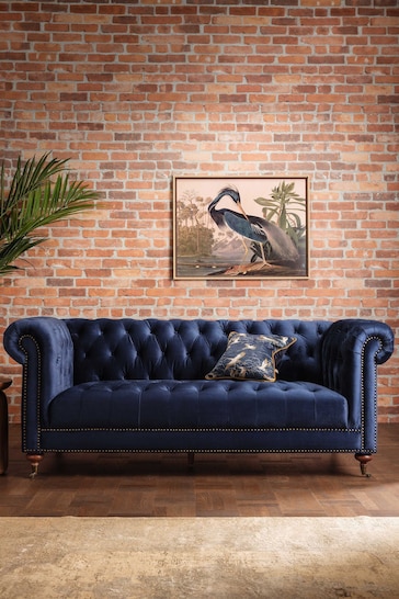 Barker and Stonehouse Navy Blue Duchamp Velvet Chesterfield 3 Seater Sofa