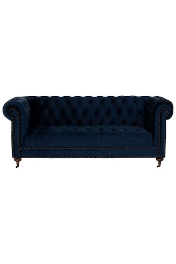 Barker and Stonehouse Navy Blue Duchamp Velvet Chesterfield 3 Seater Sofa