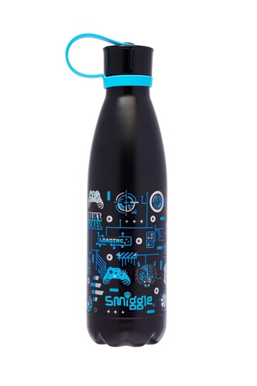 Smiggle Black Hi There Wonder Insulated Steel Drink Bottle with Strap 500Ml