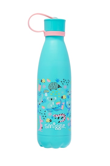 Smiggle Blue Hi There Wonder Insulated Steel Drink Bottle with Strap 500Ml
