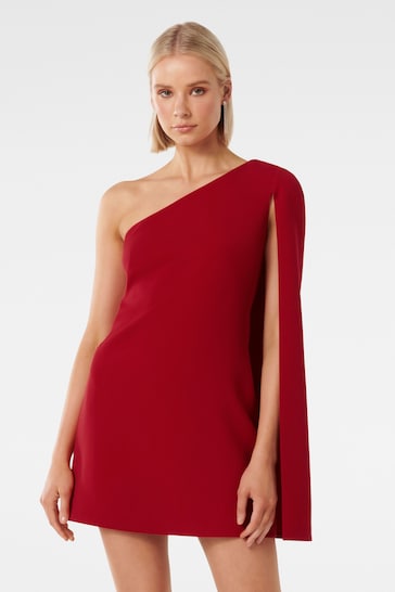 Forever New Red Hartley Asymmetrical Cape Mini Dress