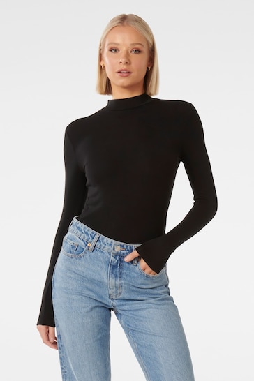 Forever New Black Candice High Neck Rib Top