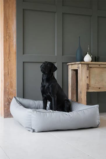 Lords and Labradors Grey Dog Box Bed in Rhino Leather