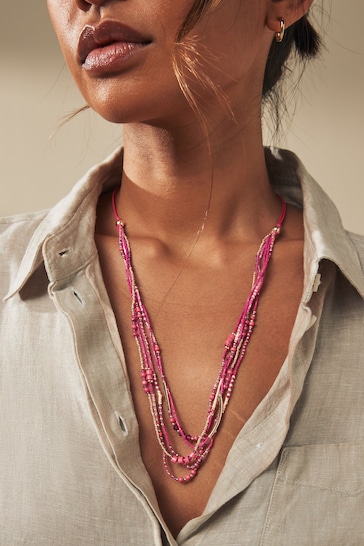 Pink Beaded Multi Layer Necklace
