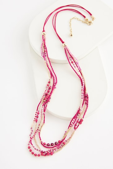 Pink Beaded Multi Layer Necklace