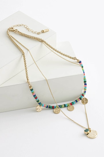 Multicolour Beaded Two Row Necklace