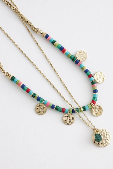 Multicolour Beaded Two Row Necklace