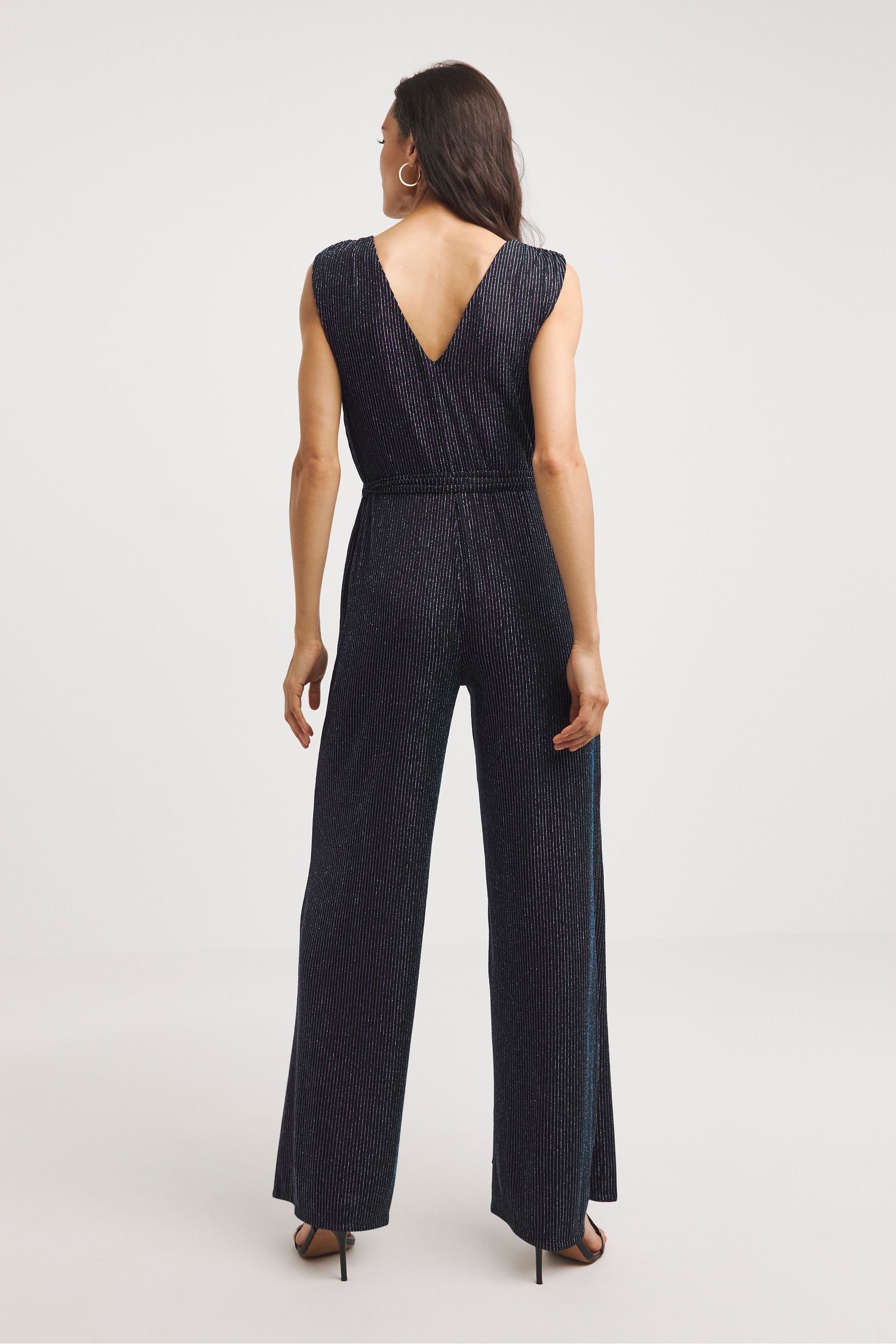 Buy JD Williams Black Sparkle Plunge Sleeveless Jumpsuit from the