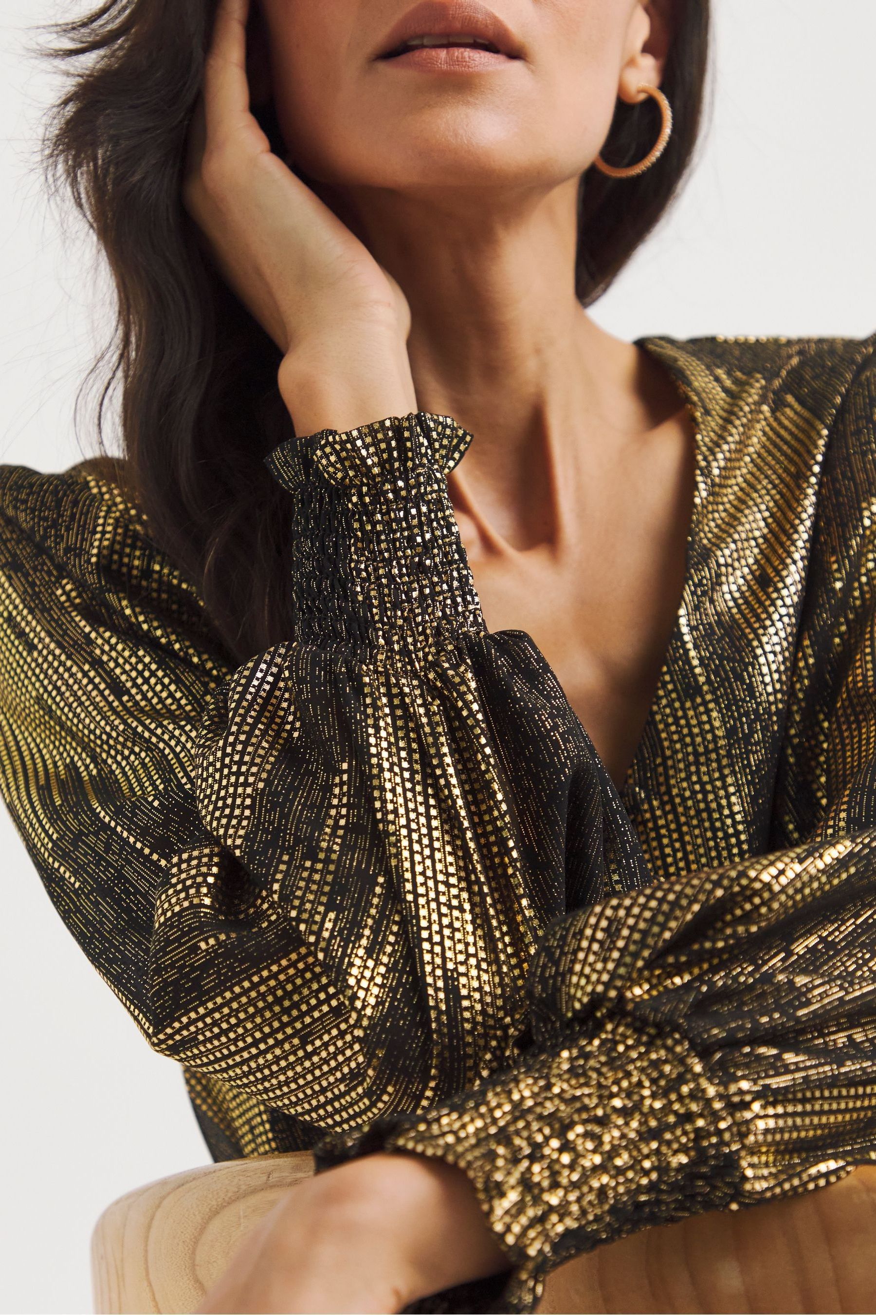 Buy JD Williams Gold Metallic Button Through Dip Back Blouse from