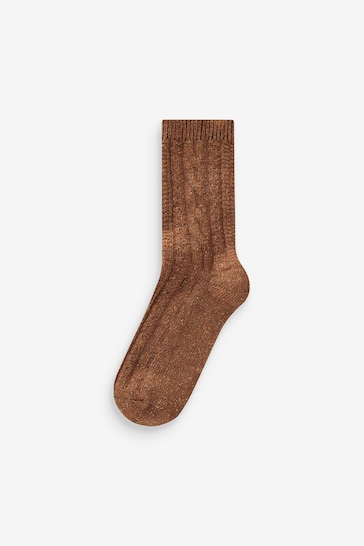Brown Cable Thermal Wool Blend Ankle Socks With Silk 3 Pack