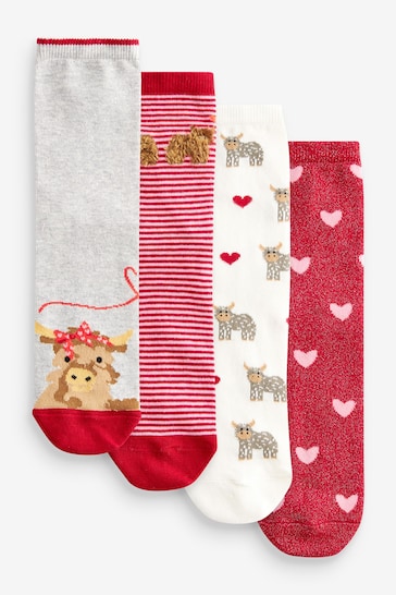 Red Valentine Hamish the Highland Cow Ankle Socks 4 Pack