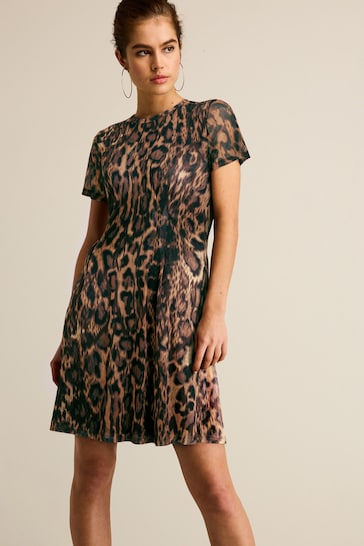 Leopard Print Mesh Corset Detail Mini Dress