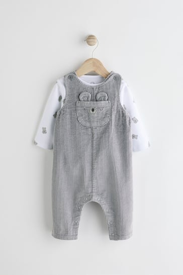 Grey Bear Baby Cord 100% Cotton Dungarees and Bodysuit Set (0mths-2yrs)