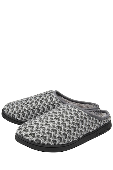 Dunlop Grey Mens Knitted Mules Slippers