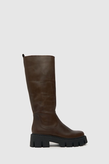 Schuh Dove Leather Chunky Knee Brown Boots