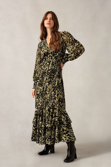 Ro&Zo Natural Soft Leopard V-Neck Midi Dress