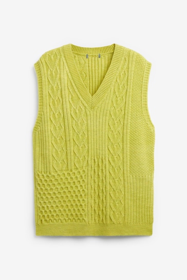 Lime Green Knit Heart Patchwork Tank Top