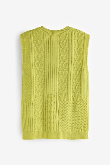 Lime Green Knit Heart Patchwork Tank Top