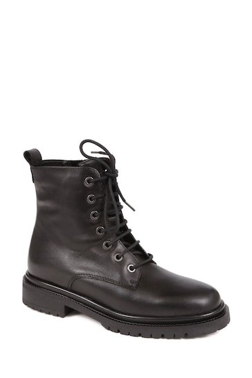 Jones Bootmaker Davi Leather Lace Up Black Boots