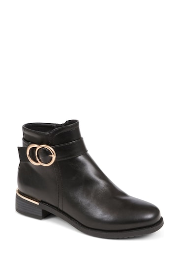 Pavers Black Buckle Detail Ankle Boots
