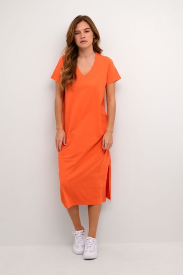 Kaffe Orange Mily Short Sleeve Midi Dress