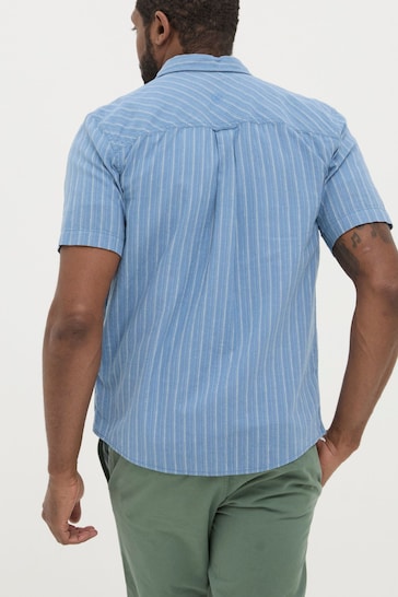 FatFace Blue Short Sleeve Burford Stripe Shirt