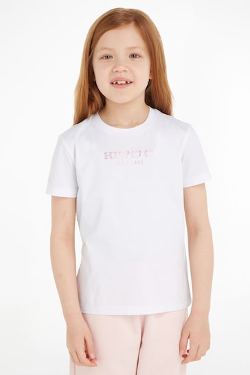 Tommy Hilfiger White Monotype Foil Print T-Shirt