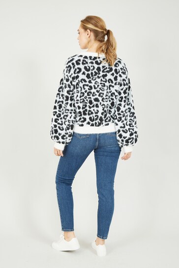 Mela Black Leopard Knitted Fluffy Jumper