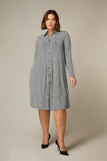 Live Unlimited Curve - Mono Geo Print Jersey Relaxed Black eco Shirt Dress
