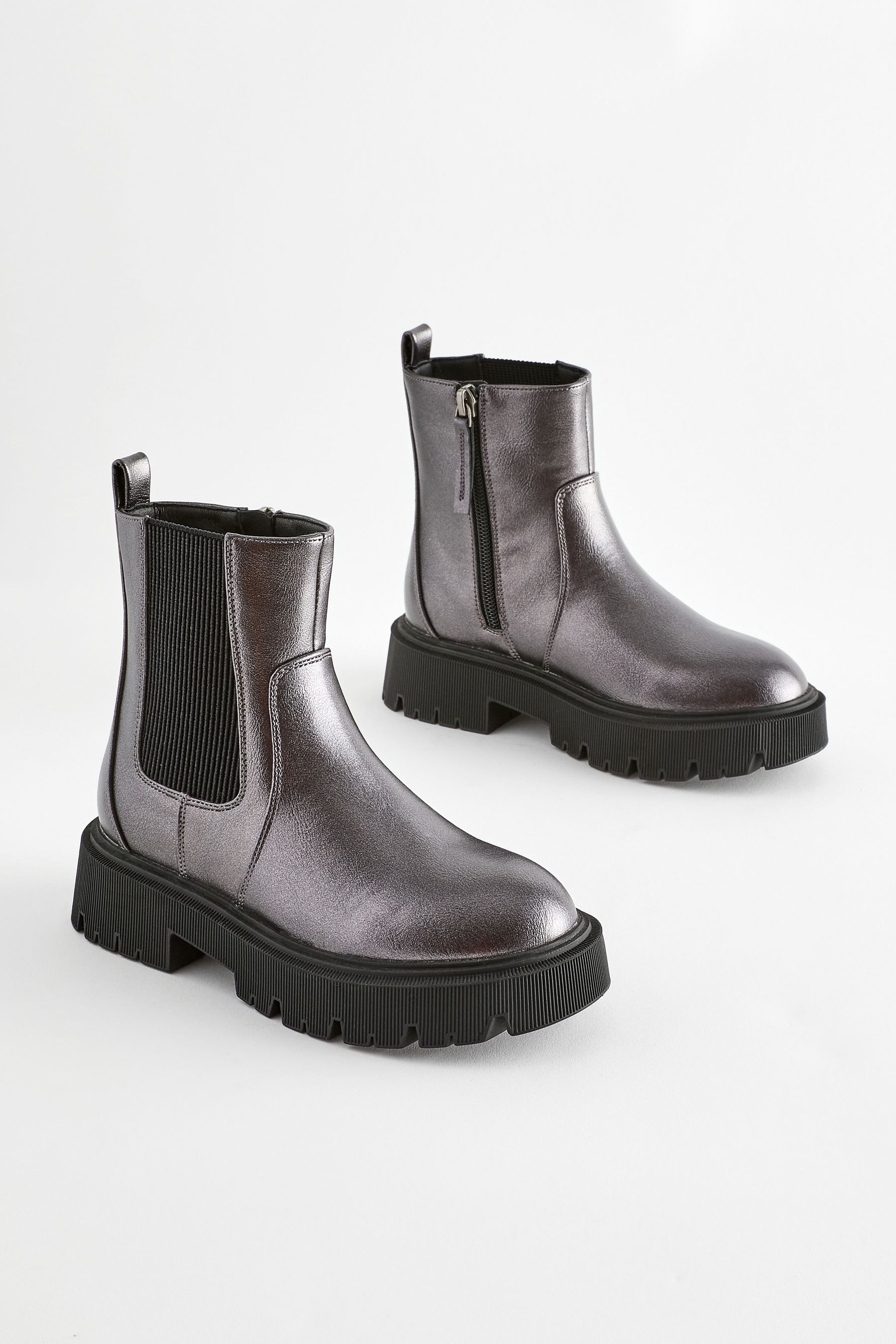 Silver Metallic Standard Fit F Chunky Chelsea Boots