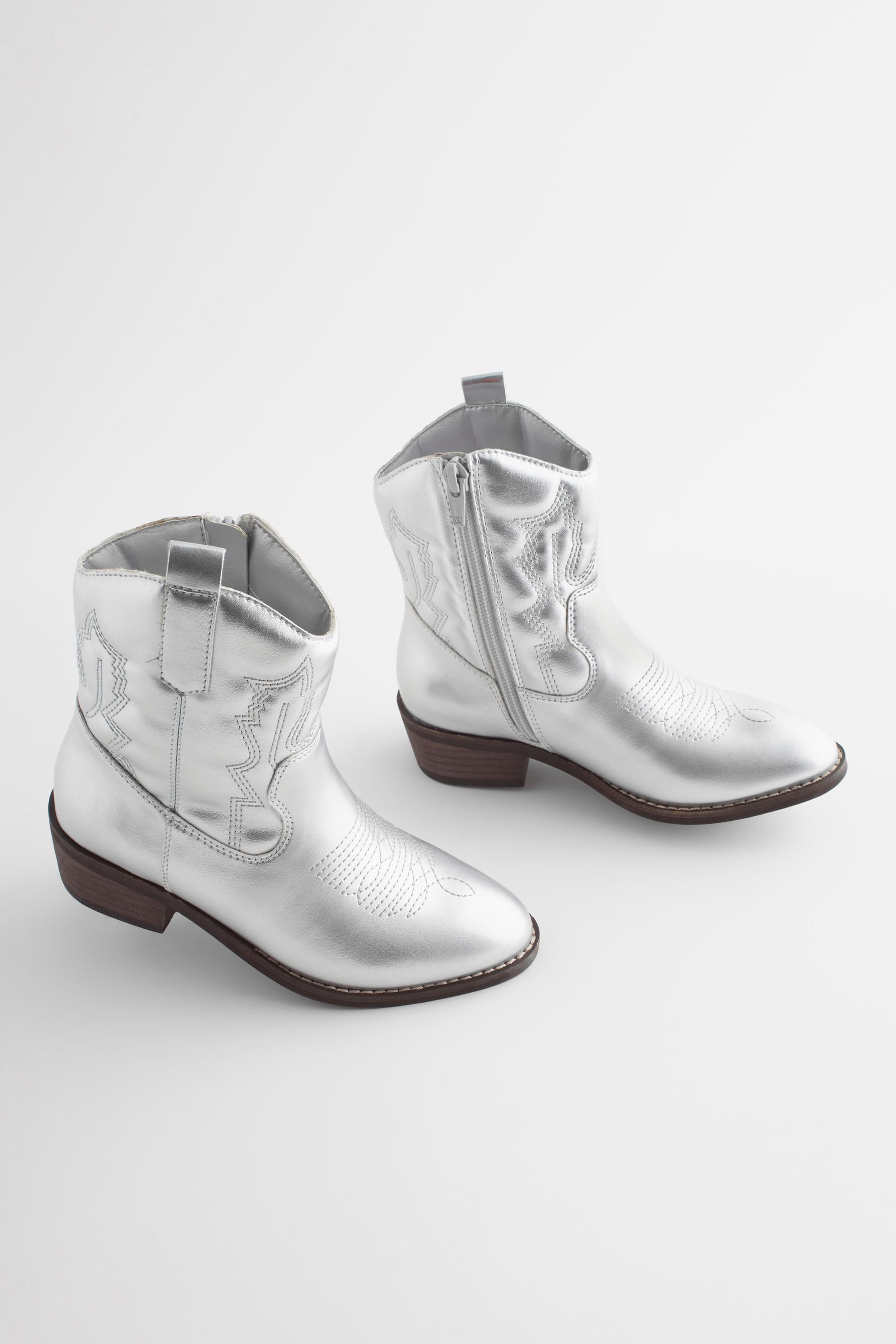 Silver Western Cowboy Ankle Boots