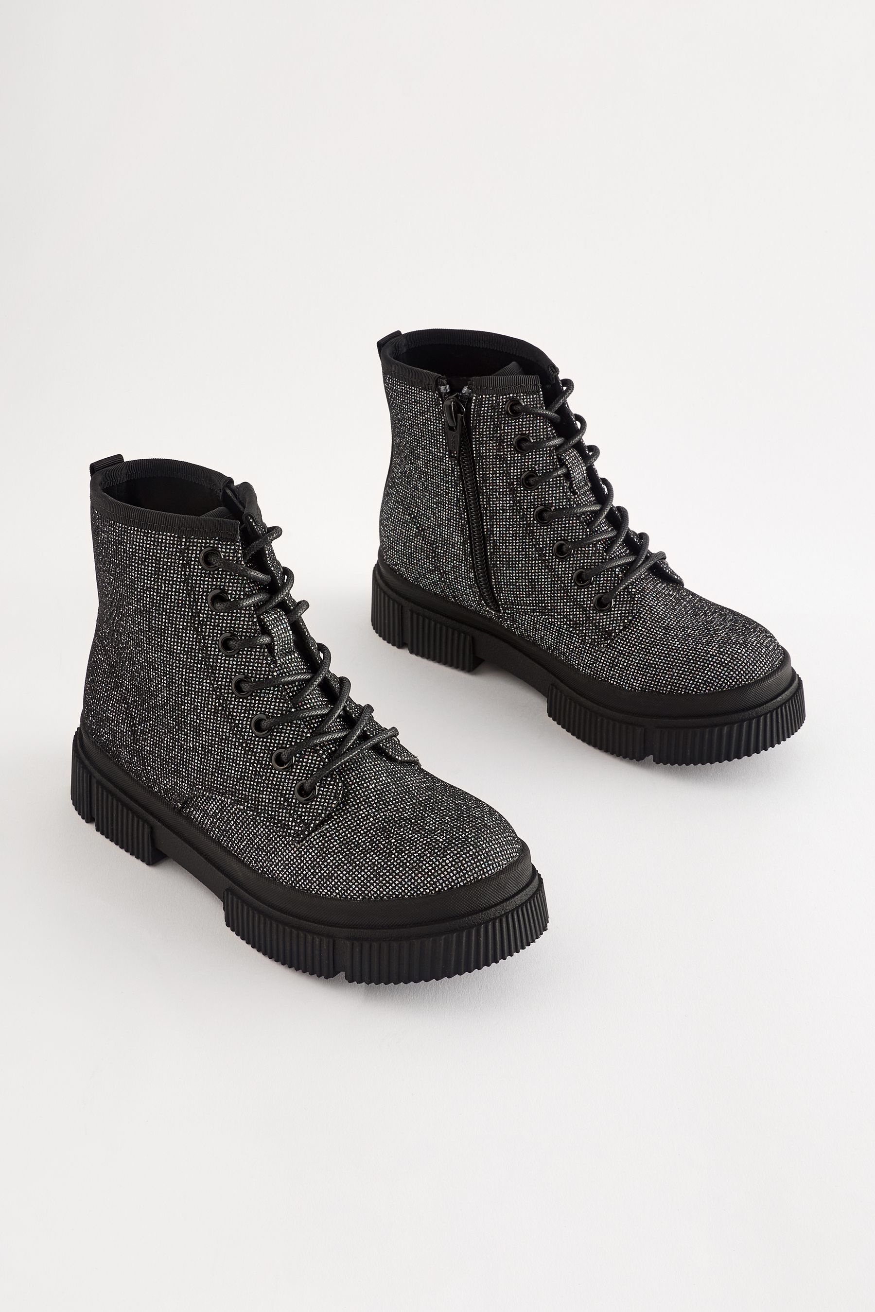 Black glitter lace up boots sale