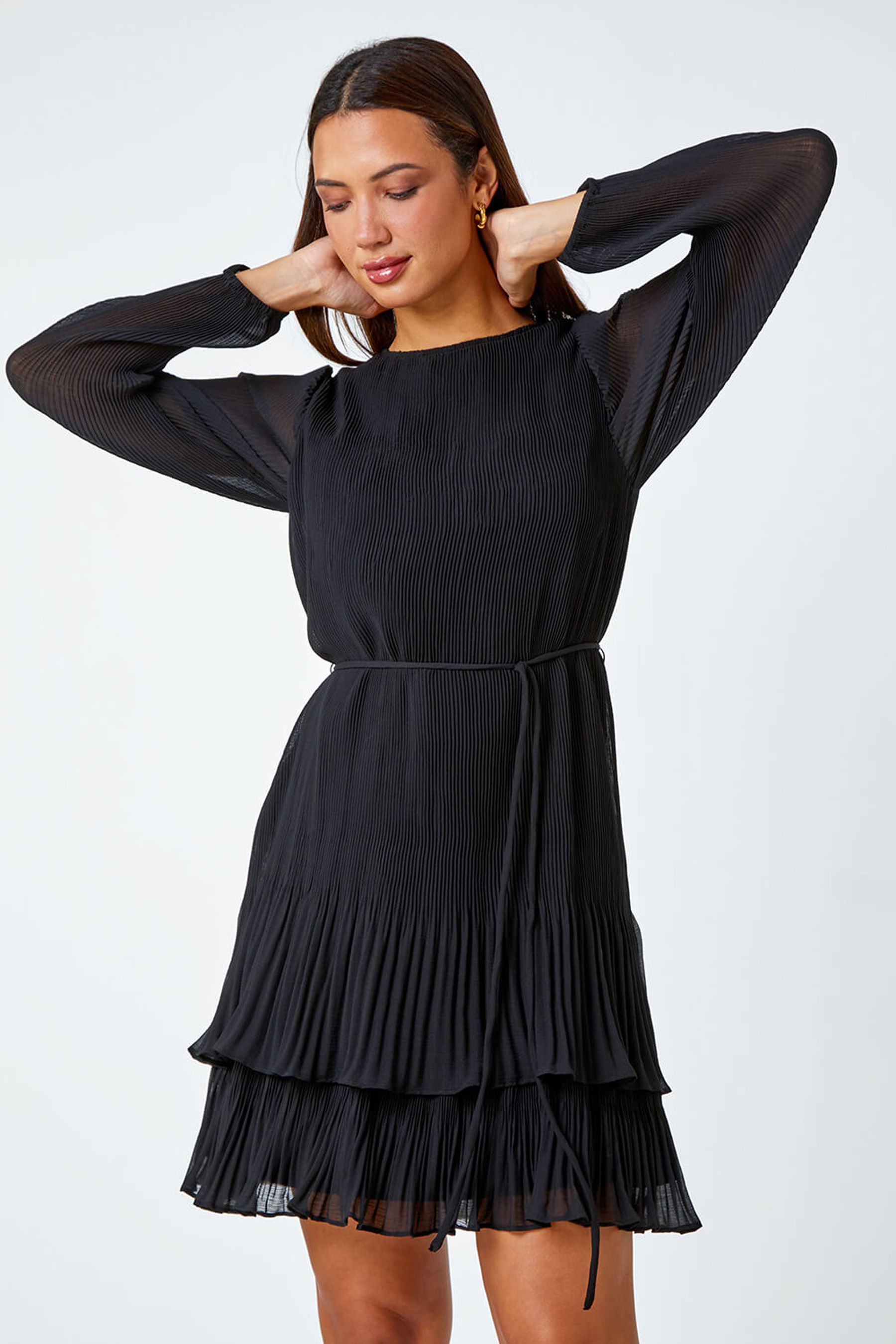 Black pleated swing dress clearance