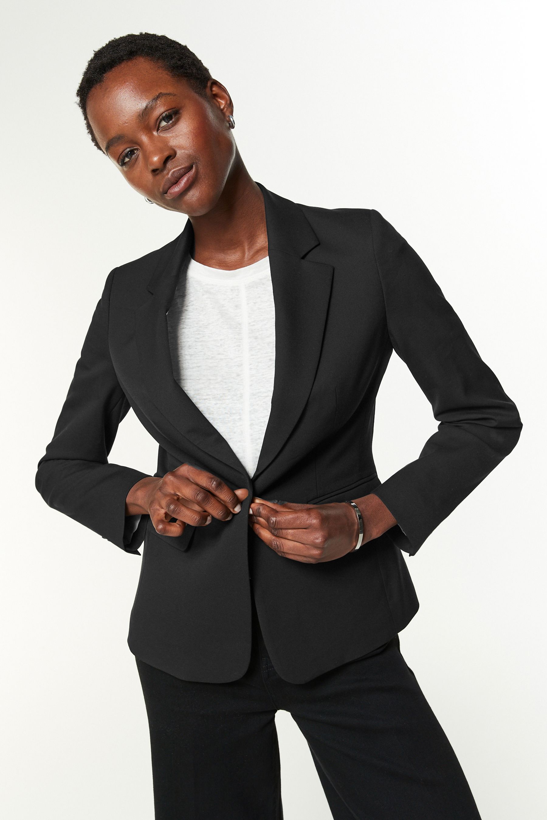 Black blazer gray pants women sale