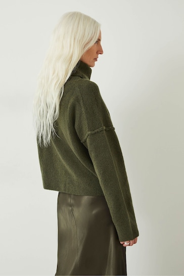 Hush Green Cropped Roll Neck Jumper