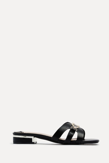 Linzi Black Gallery Low Heeled Sandals With Gold Trim