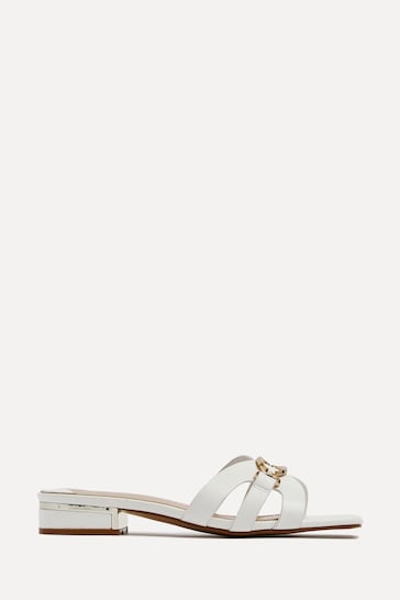Linzi White Gallery Low Heeled Sandals With Gold Trim