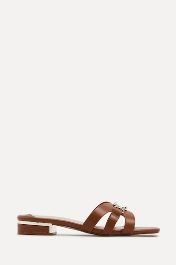 Linzi Brown Gallery Low Heeled Sandals With Gold Trim