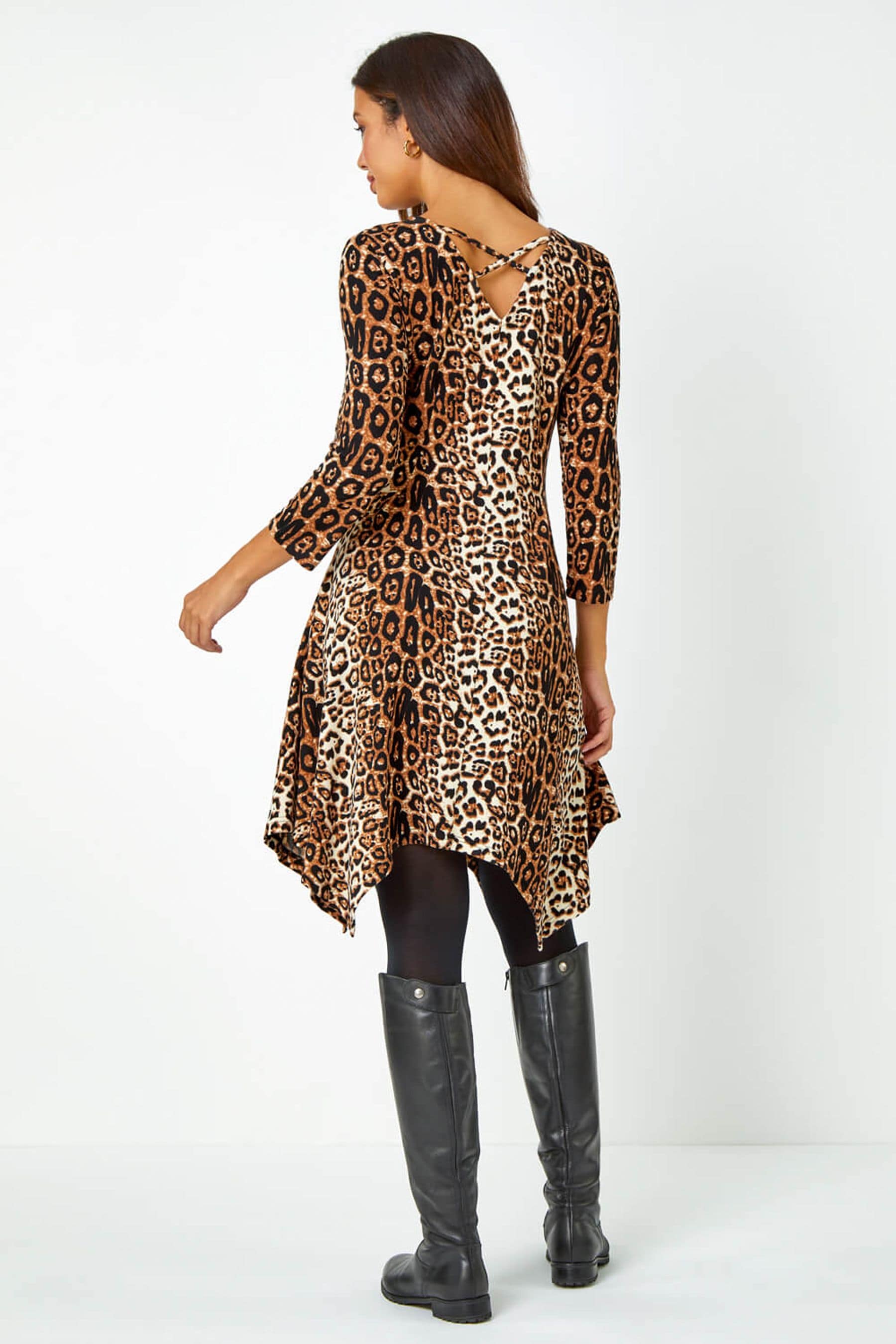 Buy Roman Natural Animal Print Hanky Hem Swing Dress from the Next