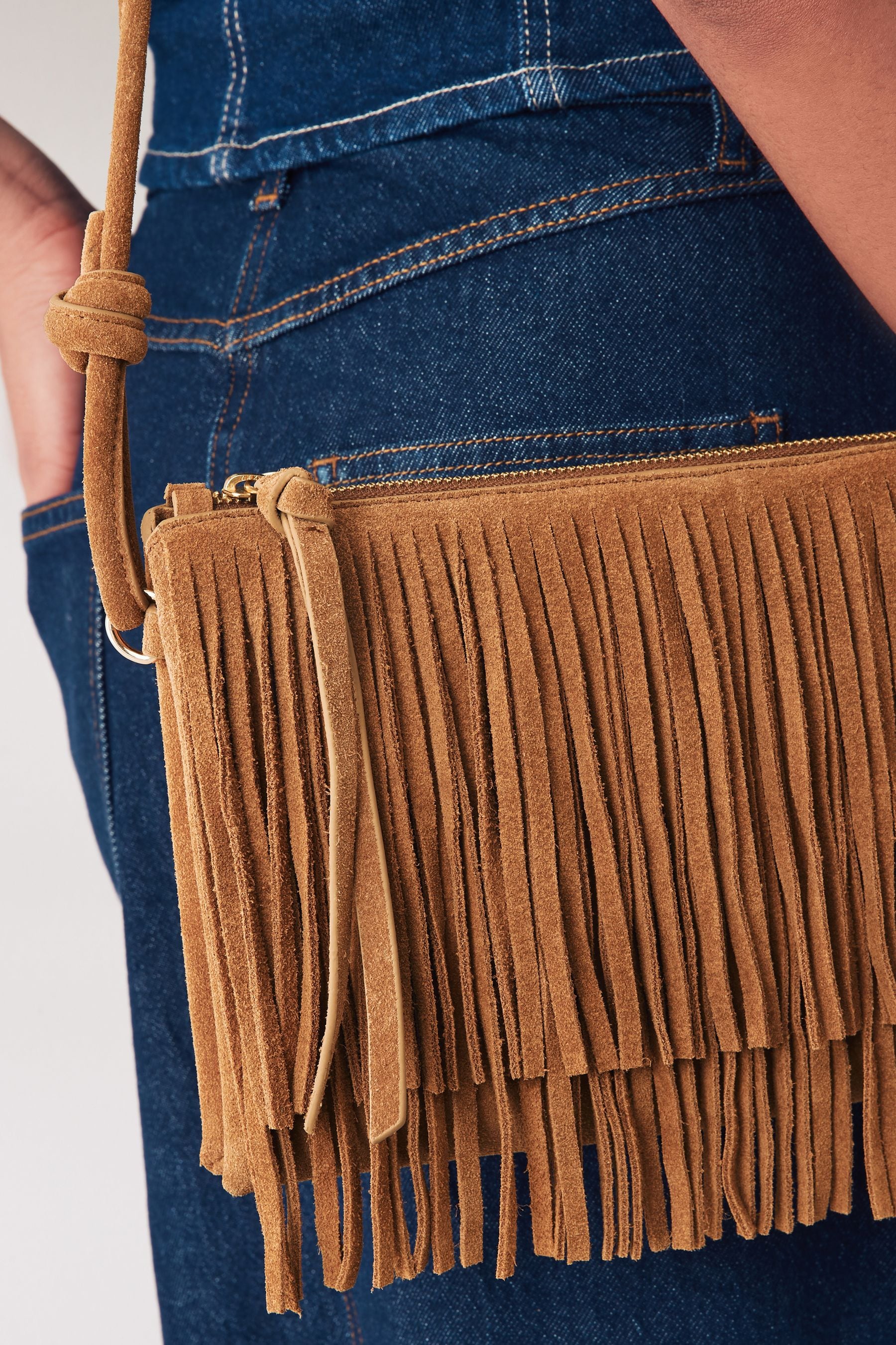 Brown suede fringe bag cheap