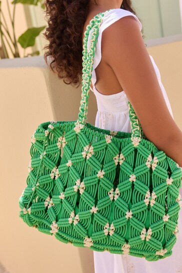 Green Macramé Crochet Shopper Bag