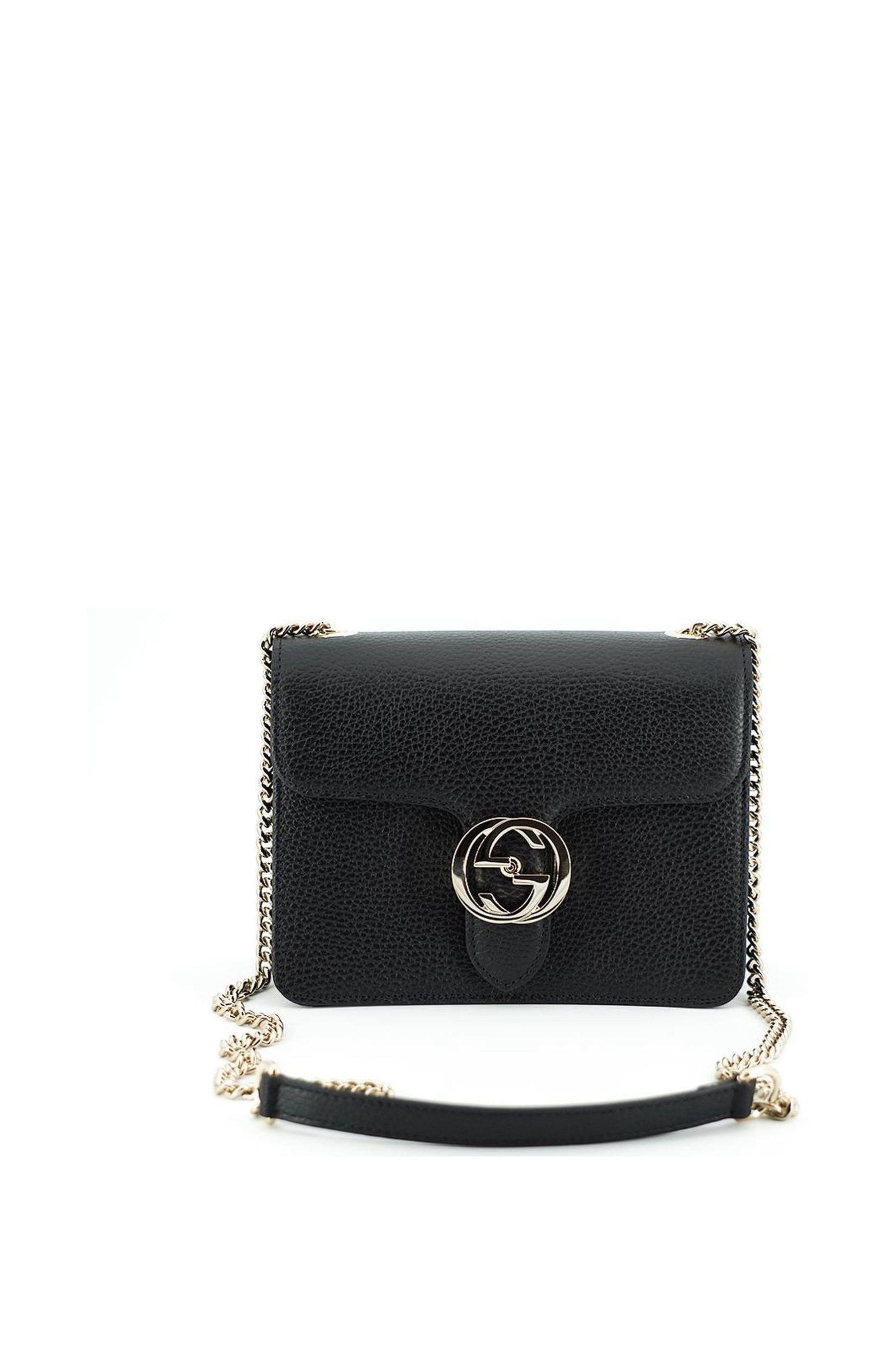 Buy Gucci Black Shoulder Bag with Interlocking GG Snap and Chain