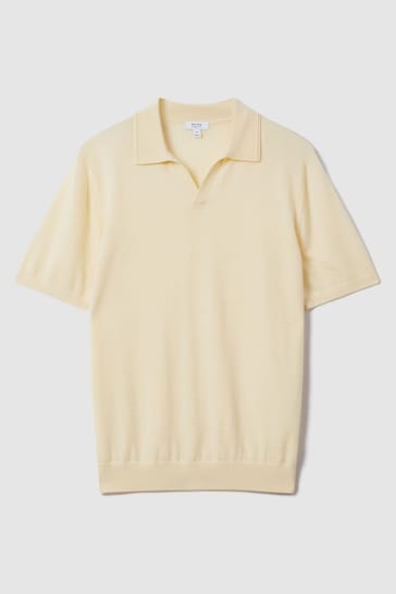 Reiss Buttermilk Yellow Duchie Merino Wool Open Collar Polo Shirt