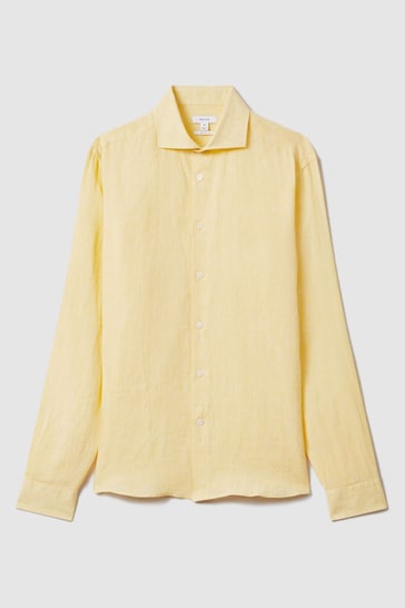 Reiss Melon Ruban Linen Button-Through Shirt