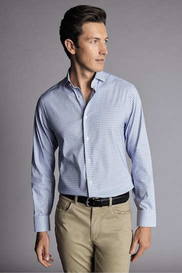 Charles Tyrwhitt Blue Grid Check Non-iron Stretch Twill Slim Fit Shirt