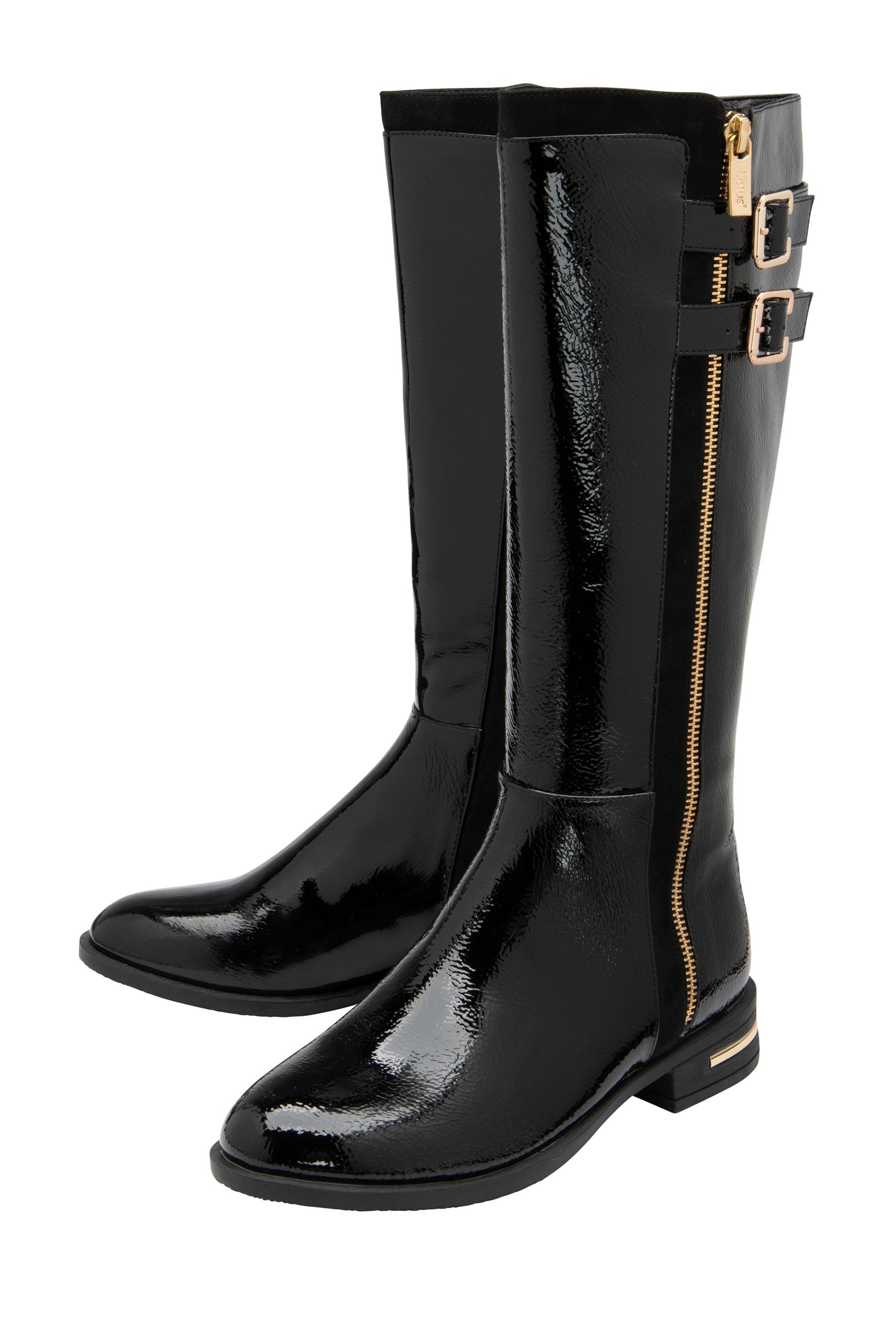 Black patent knee high boots uk hotsell