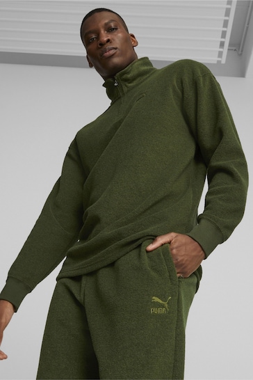 Puma Green Classics Mens Quarter-Zip Fleece
