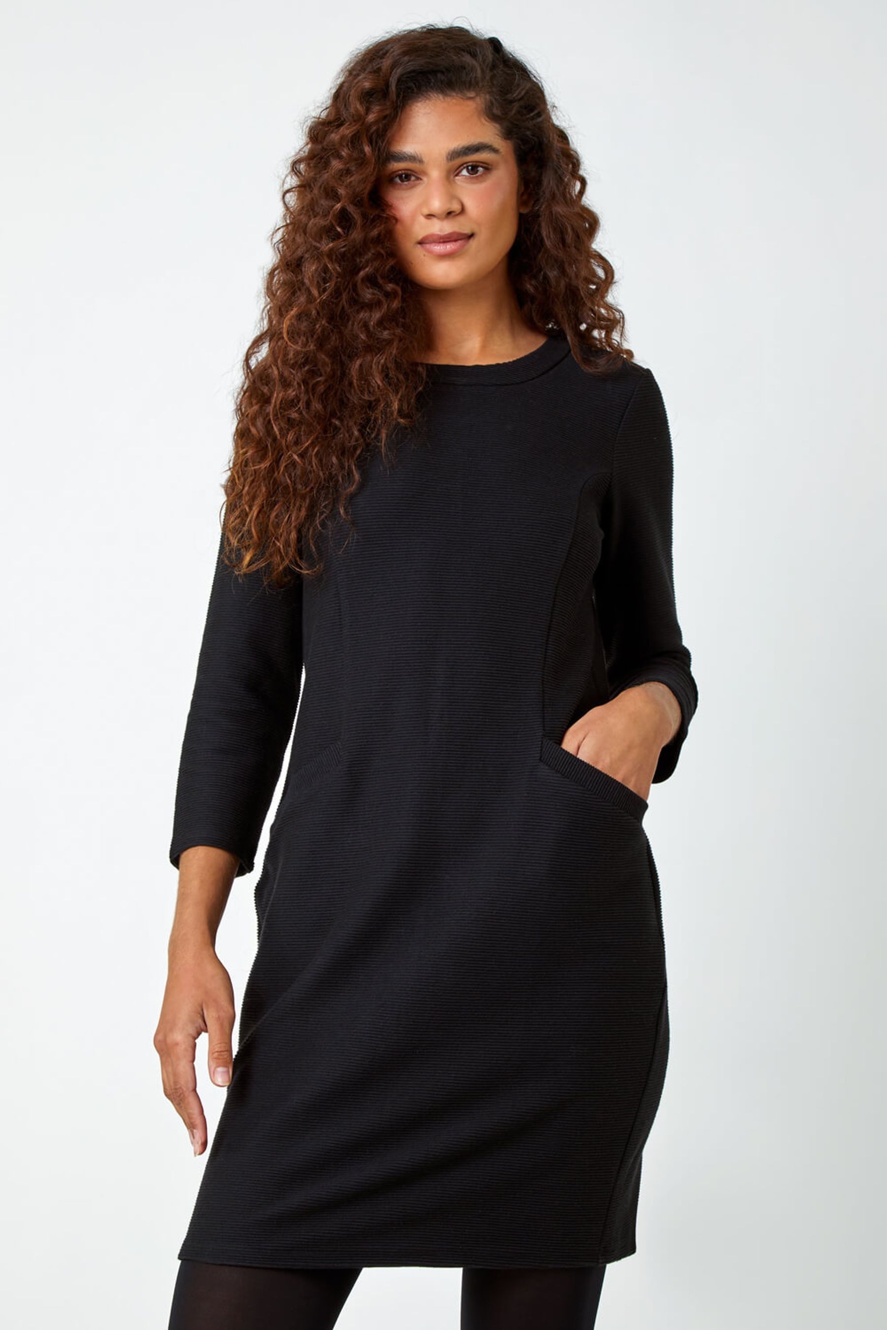 Black shift store dress with pockets
