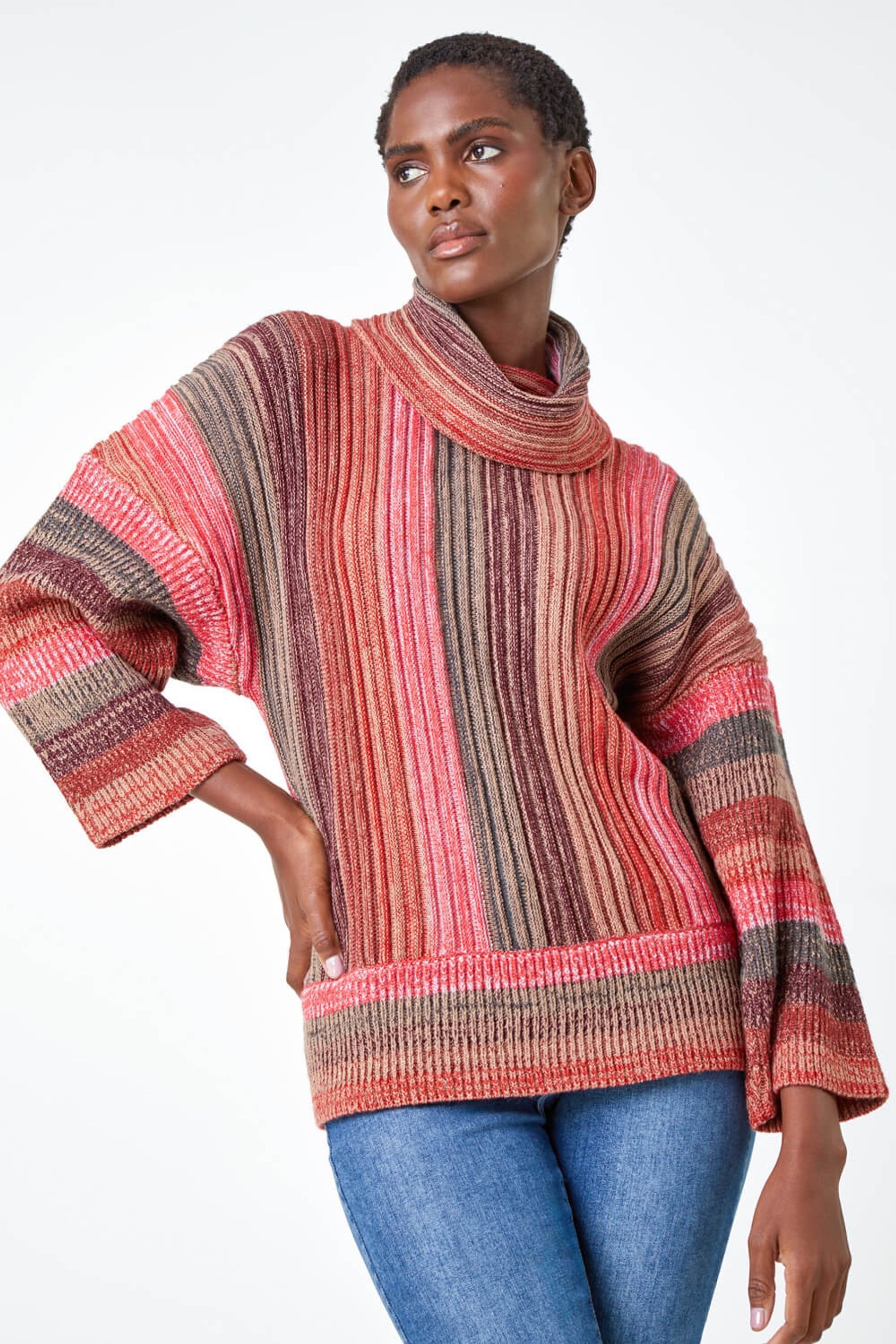 Buy Roman Pink Boucle Stripe Cowl Neck Jumper from the Next UK