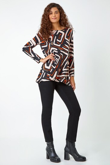 Roman Black Geometric Back Detail Stretch Top